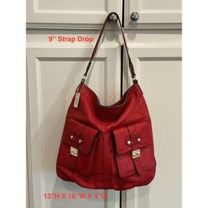 Polo Ralph Lauren Red Leather Hobo Bag Large Shoulder Bag with Pockets